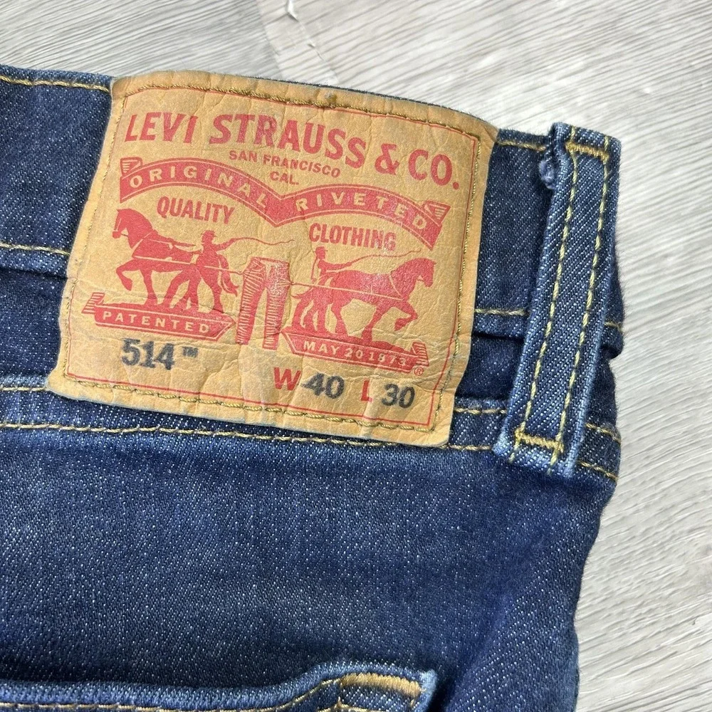 Levis 514 Jeans Mens 40x30 Blue Regular Straight Stretch Denim Dark Wash Pants